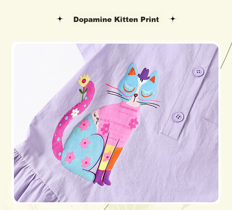CHANZUIGOU Girls' Taro Purple Pure Cotton Shirt Dress 2026 Summer New Stylish Dopamine Print Dress 7